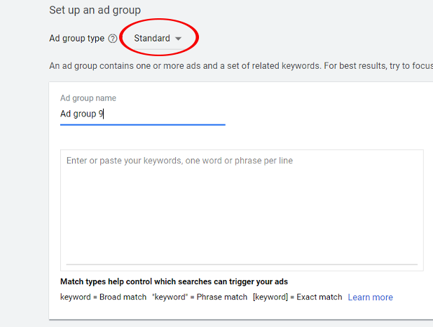 Set up a Google ad group