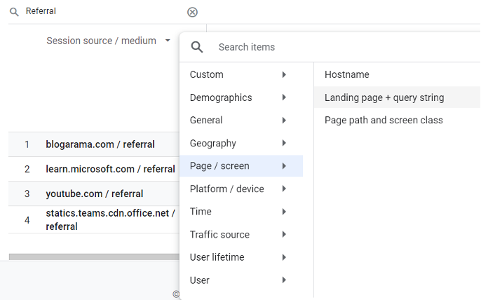 GA4 Referral Traffic Source Search