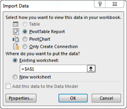 Connecting Excel pivot table to a Power BI Desktop data model