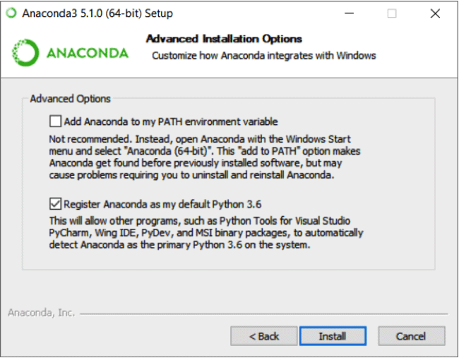 Advanced Anaconda installation options screen