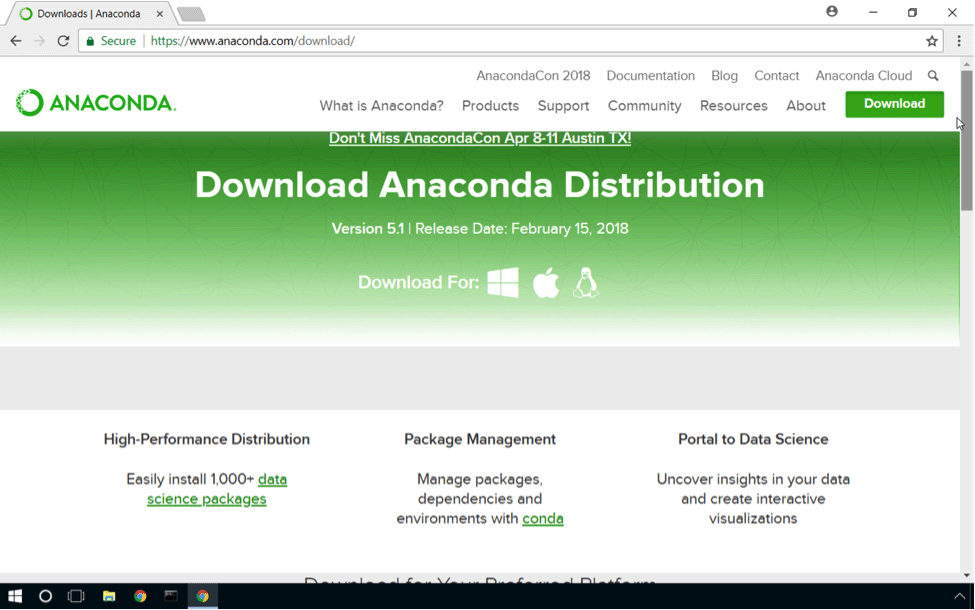 Anaconda download webpage