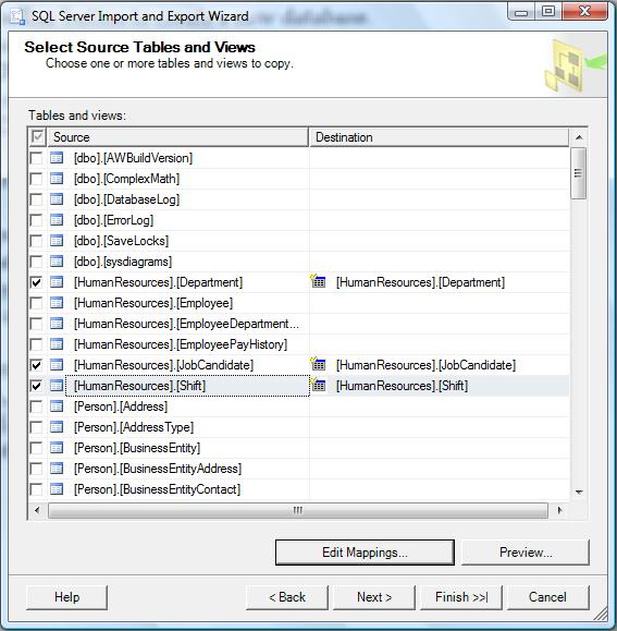 Figure 16-1: Selecting tables to import
