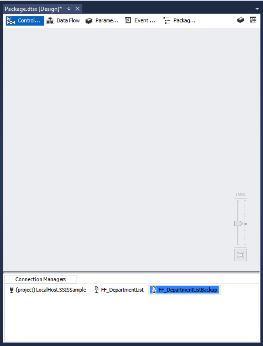 An SSIS package with two Connection Managers