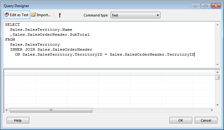 Figure 17: Command Area of the Query Designer