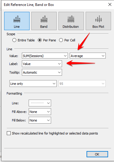 Select Average option and change label to Value.