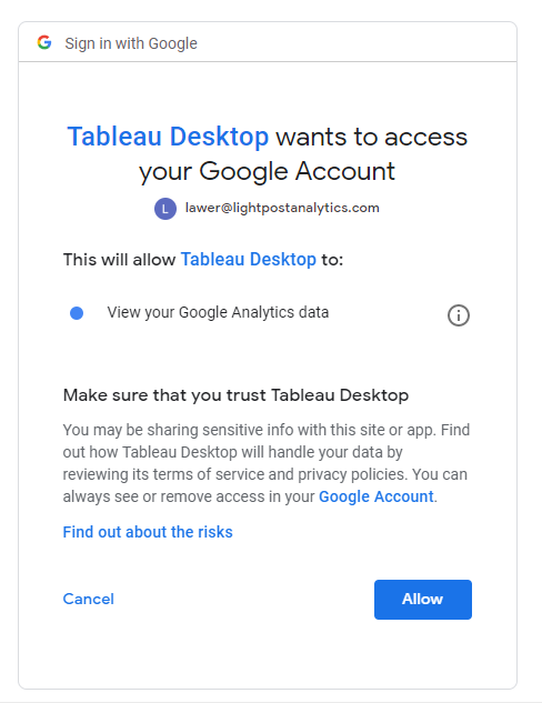 Connect Tableau to your Google Account
